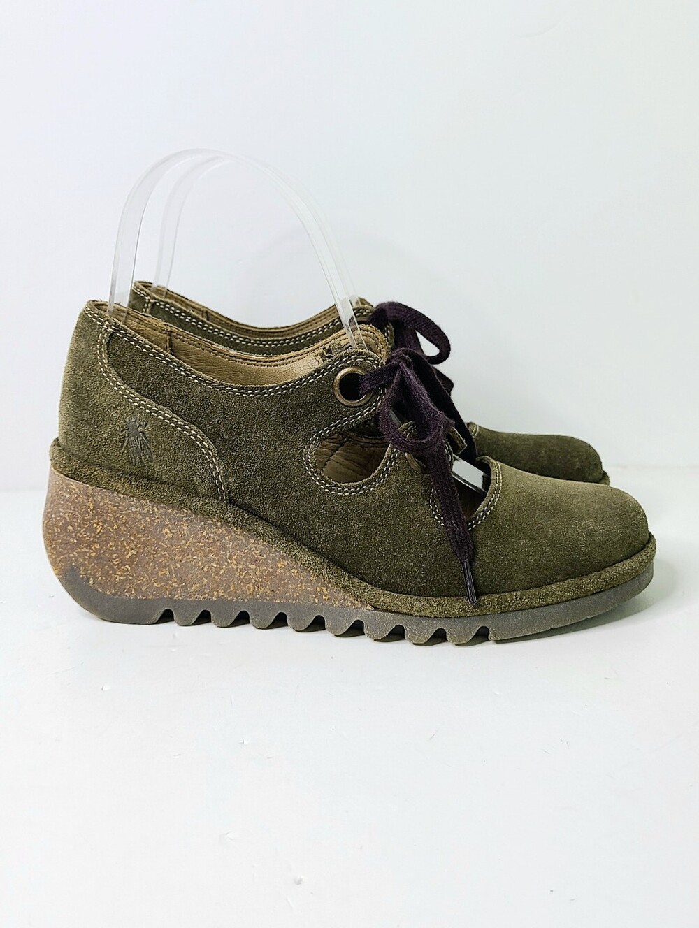 NWOT Fly London Nely Wedge Olive Green Mary Jane Shoes